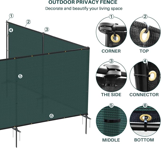 Bynbbur 6'x60' Outdoor Privacy Screen Freestanding with Iron Poles and Stakes, Temporary Dog Fencing, Backyard Divider, Metal Garden Fence for Pool Patio Barrier Border, Green