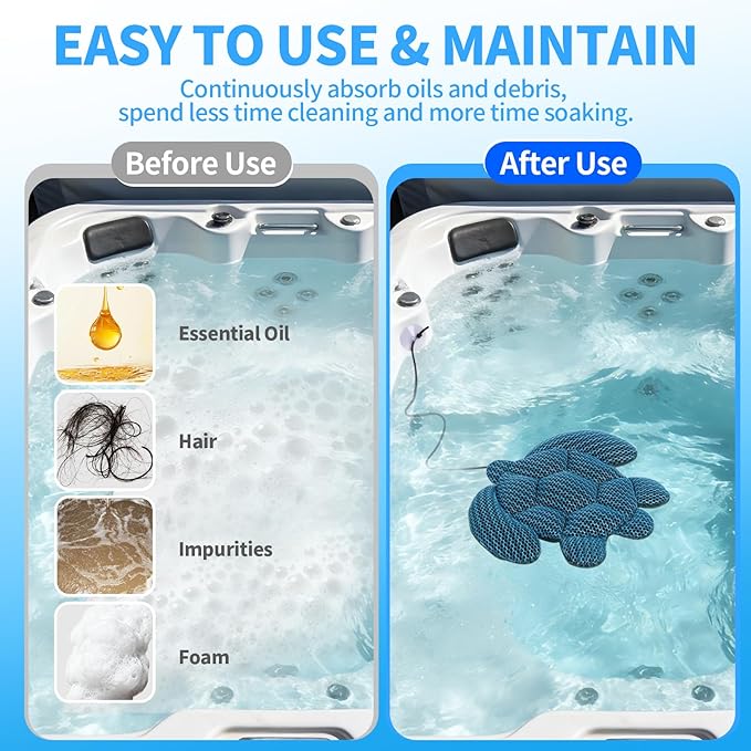 Hot Tub Scum Absorber, Turtle Hot Tub Skimmer 2 PCS, Reusable & Washable Scum Sponge for Hot Tubs to Soak Up Oils, Floating Spa Scum Absorber to Keep Water Clean & Clear for Pool, Bathtub