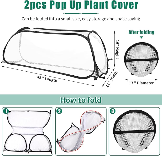 ANGAR 2PACK Garden Covers for Raised Beds, 45" X 22" X 16" Garden Row Plants Cover Accelerator, Freeze Protection Greenhouse Cover for Raised Garden Beds Protecting Seedlings Fruits Vegetable Rows