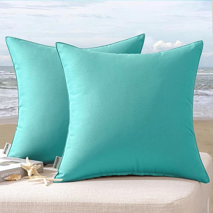 MIULEE Pack of 2 Decorative Outdoor Waterproof Pillow Covers Square Garden Cushion Sham Throw Pillowcase Summer Shell for Patio Tent Couch 18x18 Inch Light Green