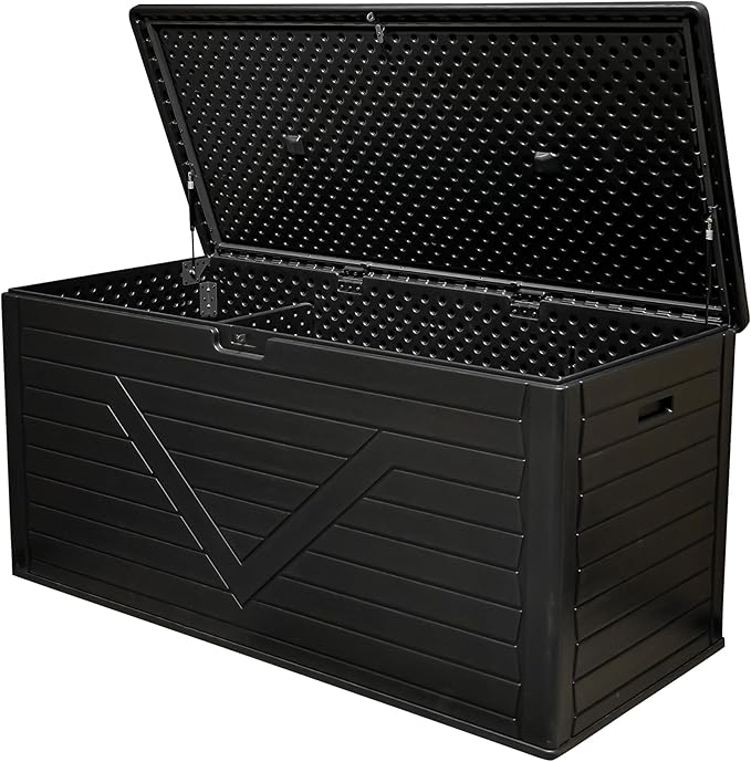 Outdoor Storage Deck Box Waterproof, 260 Gal Pro Large Lockable Patio Storage Bin Chest, Resin Outside Container Seat Bench for Furniture Cushions, Pool Accessories, Garden Tools & Delivery, Black