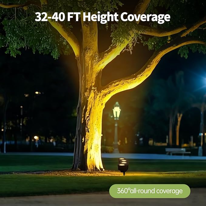 Sublume Solar Tree Lights Outdoor, Spotlights with Bright Warm White LED for Landscape Uplighting, 2-in-1 (Sticked&Tied), IP65 Waterproof, 2000Mah Palm Tree Ring Uplights for Flag Pole, Garden, Yard