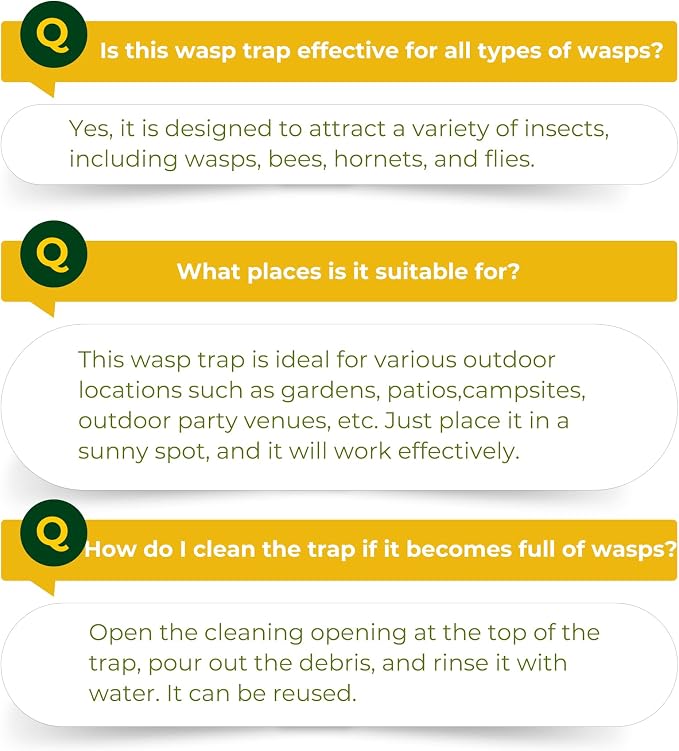 Wasp Trap Outdoor Hanging 4 Pack, Solar Powered Reusable Wasp & Yellow Jacket Trap with LED Light, Carpenter Bee Catcher for Patio, Backyard & Garden