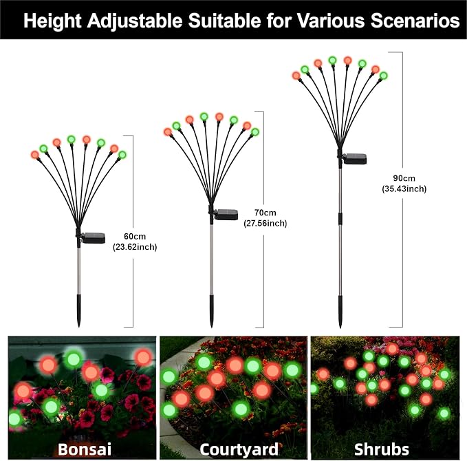 Solar Firefly Lights Outdoor Waterproof; 8 Modes Red and Green Firefly Swaying Solar Garden Lights Stakes for Outside Christmas Holiday Yard Patio Plant Garden Decor 4 Pack(Red & Green)