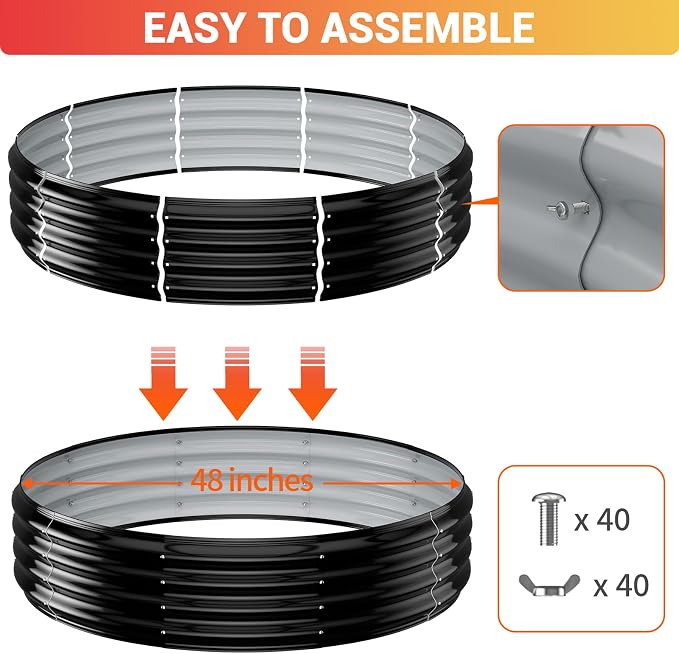 48" Outdoor Fire Pit Ring – Wood Burning Fire Pit/Fireplace with 12" Deep Design for Outside Backyard Fires – Heavy Duty Galvanized Steel with Heat-Resistant Coating for Patio, Camping & Bonfires