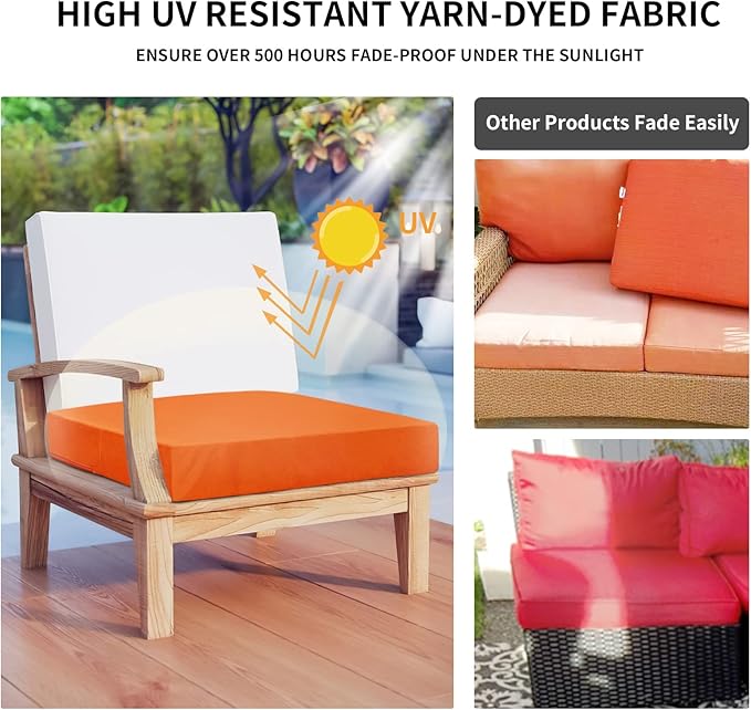 Easy-Going Waterproof Patio Cushion Covers 24x22x4 inch 2 Pack Replacement Non-Slip Outdoor Seat Cushion Slipcover with Zipper. Orange