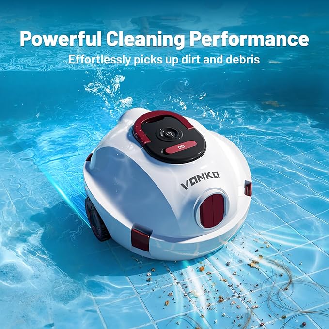 VONKO P10 Cordless Robotic Pool Cleaner, 100-Min Runtime, Pool Vacuum for Above Ground Pool & Flat Inground Pool, Automatic Self-Parking, Easy Debris Removal