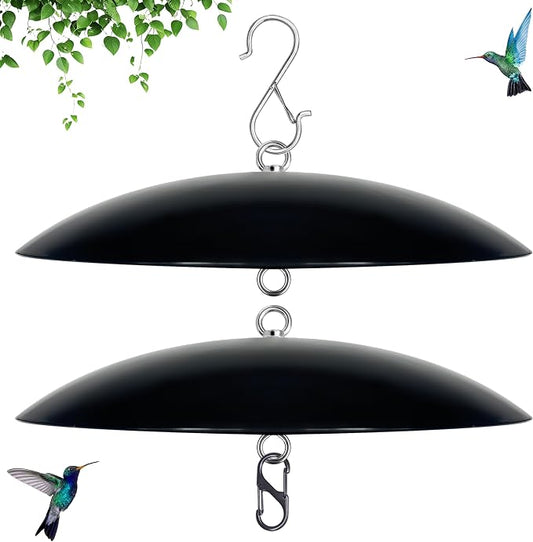 12" Bird Feeder Dome, Hummingbird Feeder Rain Guard,Weather Cover in Outdoors,Squirrel Baffle for Hanging Feeders, (Black),2 Pack