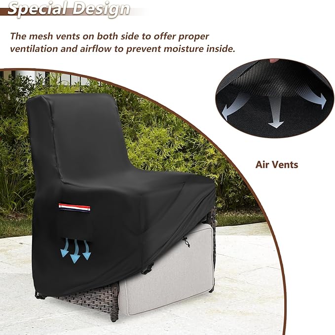 Outdoor Recliner Cover Waterproof,600D Heavy Duty Waterproof Patio Chair Covers,Outdoor Furniture Covers for Lawn/Garden Patio Recliner,Black