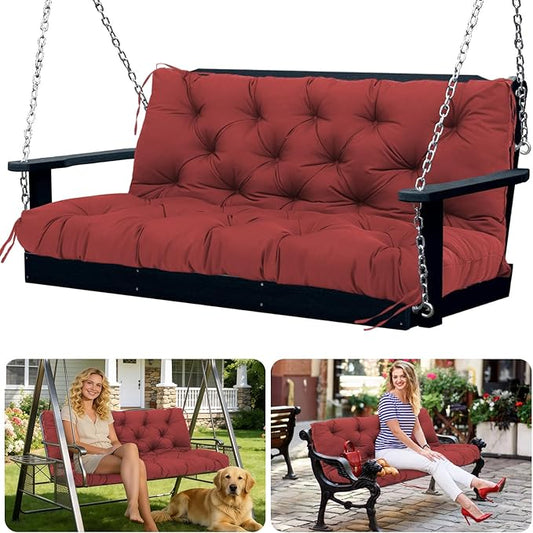 Porch Swing Cushions 3 Seater Replacement Thicken 5" Waterproof & Fade Resistant Swing Cushions for Outdoor Furniture Bench Patio Swing Cushion with Backrest & Ties(Wine Red 70x40x5inch)