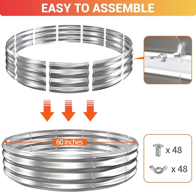 60 Inch Extra Large Fire Pit Ring for Outside, Heavy-Duty Wood Burning Fire Pit Insert for Backyard Bonfires, 12" Tall Galvanized Steel Fire Bowl for Patio, Camping & Outdoor Fireplace