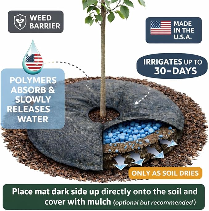 SteadySpring(R) Smart 30+Day Watering Mat Auto Refills with Rain for Tomato Plants, Peppers, Veggies, Perennials, Annuals in 1-2 Gallon Containers or with a 7 in to 10 in Root Ball (1)