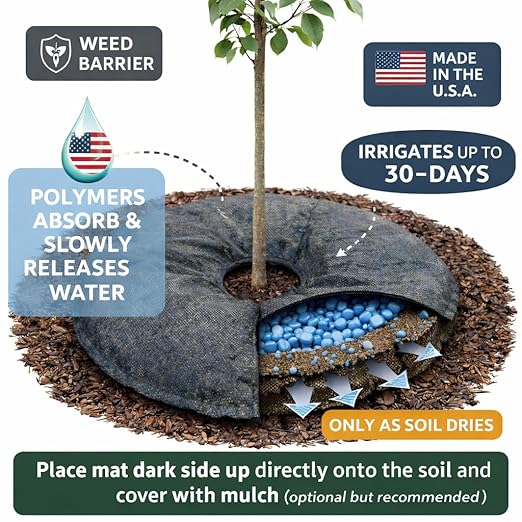 SteadySpring® 24" Smart 30+Day Tree Watering Mat - AUTO Refills with RAIN and Slow Releases As Plant Needs - for Root Balls 11" - 15" Dia Slow Release Technology Prevents Over and Under Watering (4)