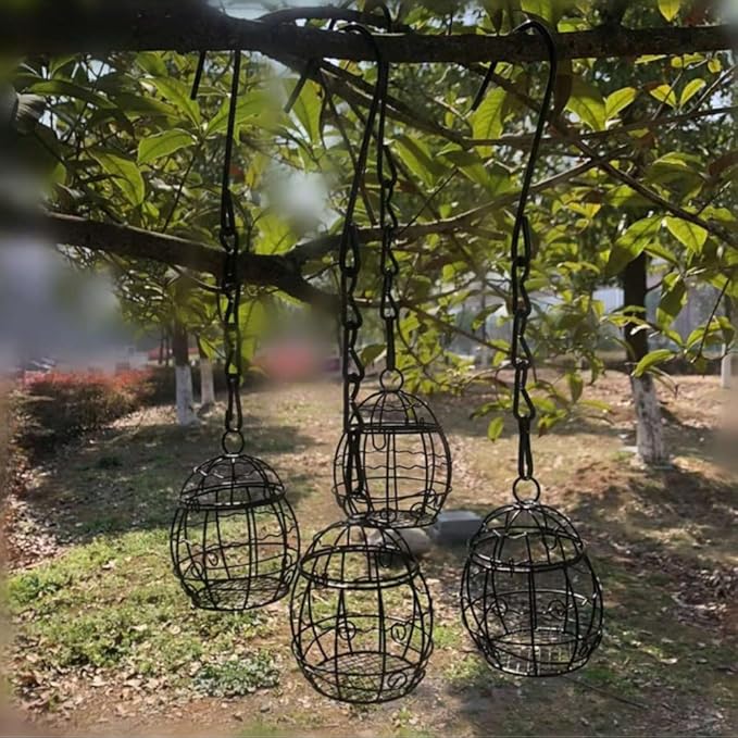Bird Feeder, Suet Ball Feeders for Outside Hanging, Metal Hanging Bird Feeder with Hooks, Fat Ball Bird Feeder Suet Feeder for Wild Birds Outdoor Garden (Black,1 pcs)