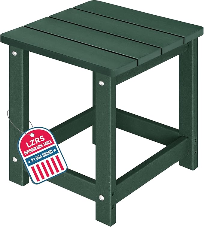 LZRS Square Patio Side Table, Heavy Duty HDPE Outdoor End Table with Wood Texture, Weatherproof Composite Table for Adirondack Chairs, Deck, Pool, Indoor/Outdoor, No Peeling or Cracking(Dark Green)