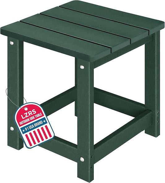 LZRS Patio End Table, Heavy Duty HDPE Outdoor Coffee Table with Wood Texture, Weatherproof Composite Table for Adirondack Chairs, Deck, Pool, Indoor/Outdoor, No Peeling or Cracking(Dark Green)