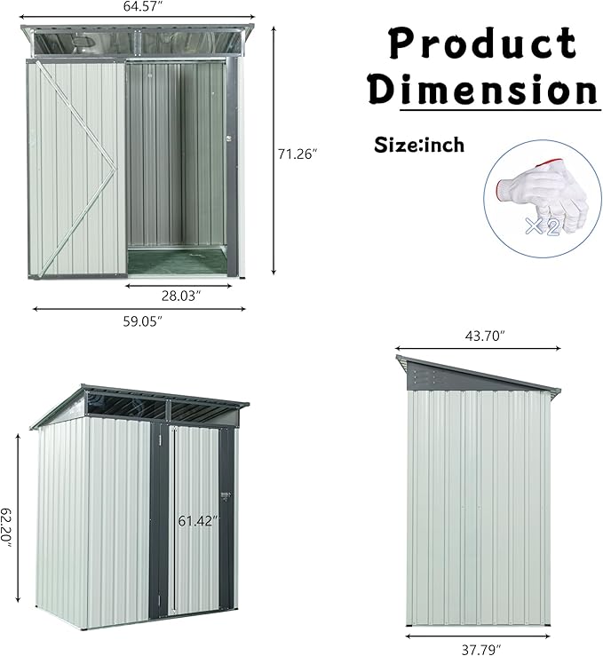 5FT x 3FT Outdoor Storage Shed Hinged Door Padlock Anti-Corrosion Storage House for Bike Patio Furniture Pool Accessories White One Size