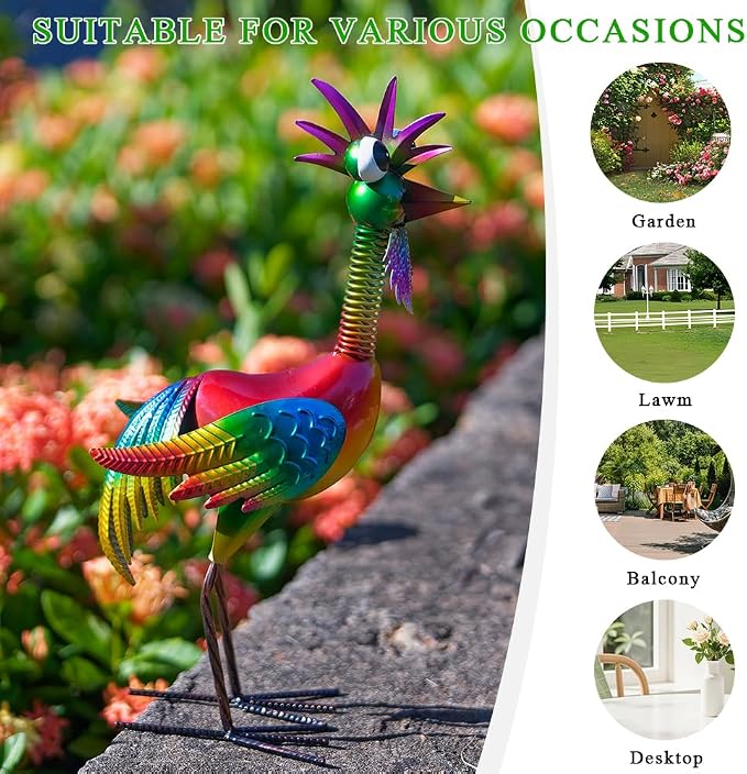Metal Wacky Rooster Garden Statue, 18'' Rooster Decor Yard Statue Decorations Outdoor, Chicken Yard Art for Outside, Patio, Backyard, Lawn(Colorful)