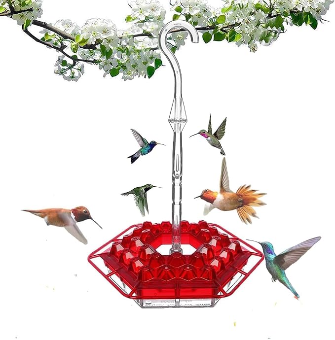 Hummingbird Feeders for Outdoors Hanging, 10 oz Wild Bird Feeder with 30 Feeding Ports, Hummingbird Feeder and Built-in Ant Moat, Easy to Clean and Refill