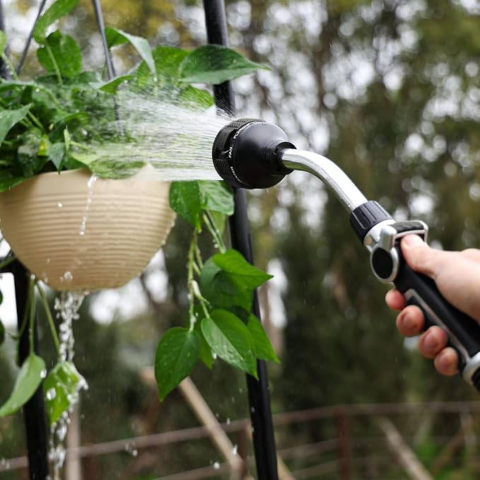 RESTMO Watering Wand, Heavy Duty Metal Garden Hose Wand for Outdoor | 2-in-1 Twist Control, 9 Spray Patterns, TPR Rubber Coating, Thumb Control, Ideal to Water Hanging Baskets and Shrubs, Black