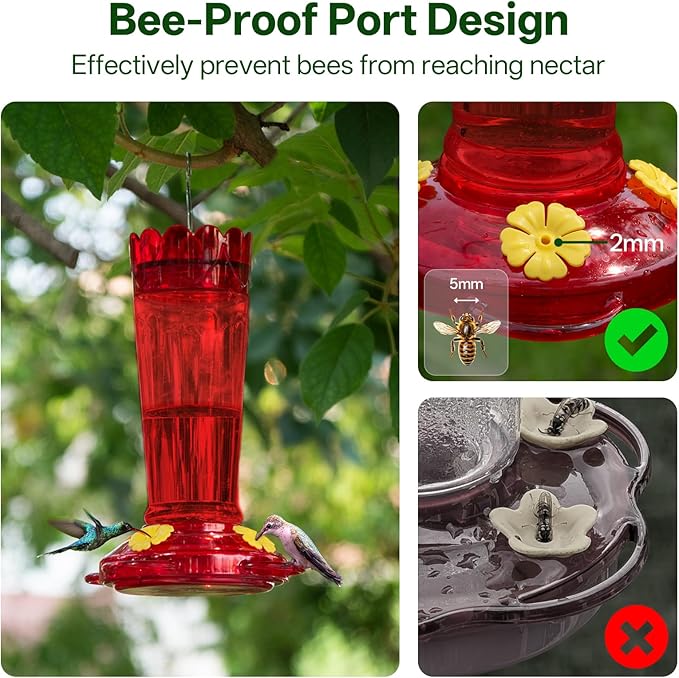 Plastic Hummingbird Feeders for Outdoors, 2-Pack 14 oz Ant & Bee Proof Hummingbird Feeder, Leak-Proof Nectar Feeders with 4 Feeding Ports and Perches, Gifts for Mom, Birdlovers-Red