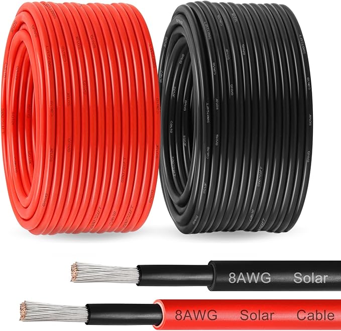 Solar Pane Wire 8 AWG - Solar Extension Cable 50Ft Black & 50Ft Red 8 Gauge Tinned Copper PV Wire for Outdoor Automotive RV Solar Panel Boat Marine (Black+Red)