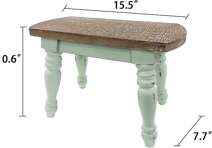 dwellington Farmhouse Wooden Plant Stand - Rustic Solid Wood Design, 300lb Capacity, Sturdy Step Stool for Kids, Kitchen, Bathroom, Vintage Home Decor(Green)