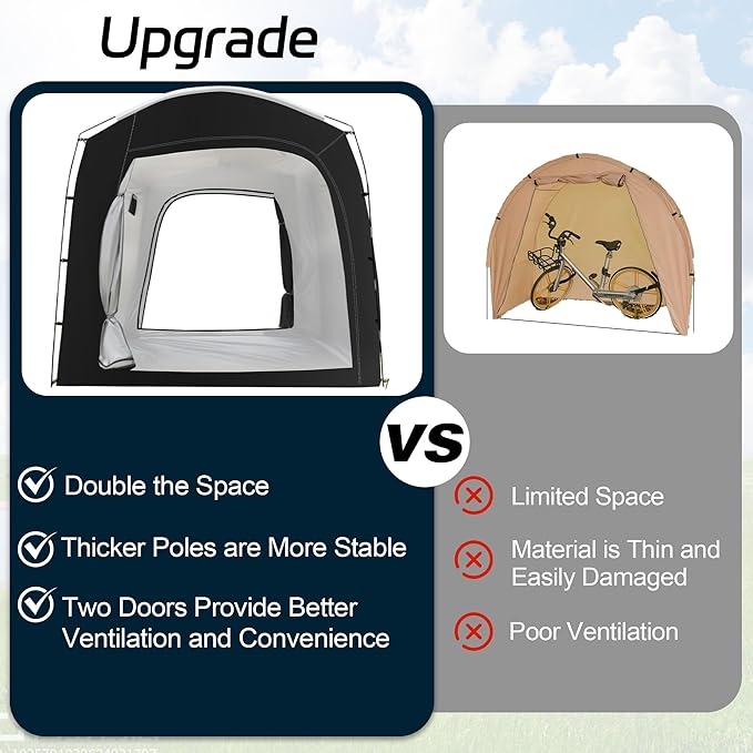 Bike Storage Tent,for 2-10 Bikes, 118 x 86 x 72 in Outdoor Portable Bike Storage Tent, 210D Oxford Fabric PU4000 Waterproof, 2 Rolling Doors, for Motorcycles or Large Motorcycles, Without Floor