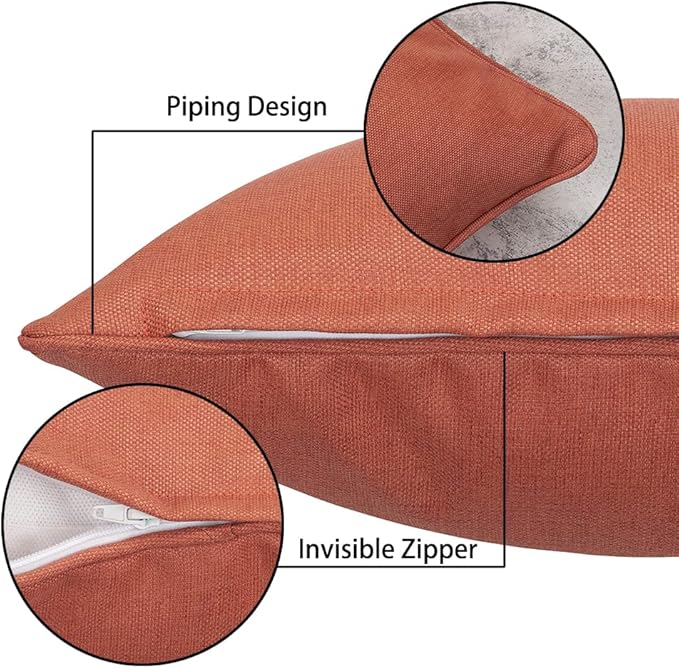 Magpie Fabrics Pack of 2 Outdoor Waterproof Lumbar Rectangular Throw Pillow with Insert 12x20 Inch, Home Decorative Toss Cushion for Patio Garden Car Office (Coral Orange Red)