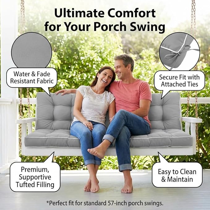 3 Seat 57 Inches Outdoor Porch Swing Cushions,Water-Resistant Tufted Patio Swing Replacement Cushions
