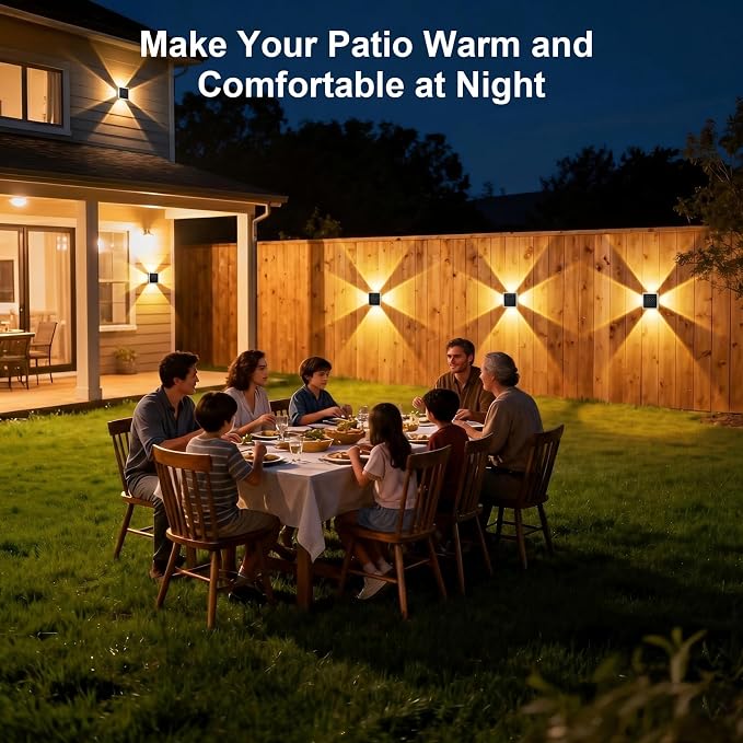 AUDLES Solar Wall Lights Outdoor Waterproof, 4-Sided Glow Solar Fence Lights, 3000K 4000K 6000K 3 Color Temperature Solar Wall Sconce for Garden Patio House Porch Poolside Decor-8 Pack