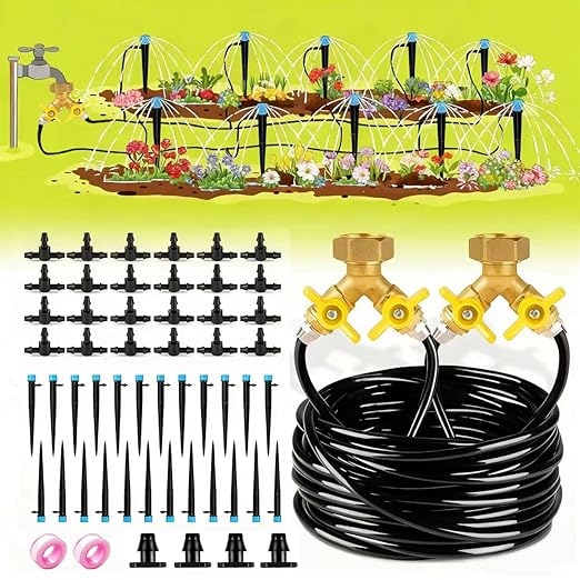 50ft Drip Irrigation Kit Plant Watering System 8x5mm Blank Distribution Tubing DIY Automatic Irrigation Equipment Set for Garden Greenhouse Flower Bed Patio Lawn
