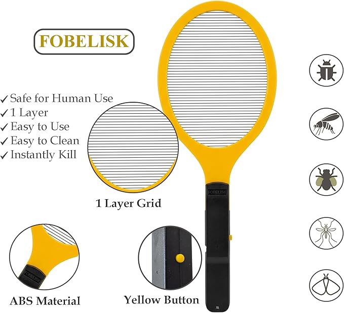 Electric Fly Swatter - Bug Zapper - Powerful 2200V Mosquito & Flies Killer, Fly Swatter for Indoors & Outdoors, Handheld Electric Zapper for Home, Kitchen, Camping (2AA Batteries Included)