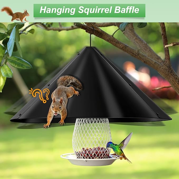 Metal Squirrel Baffle for Bird Feeder Pole, Squirrel Cone for Bird Feeder Pole, Outdoor Squirrel Guard for Bird Feeder Poles, Shepherd’s Hook, Outside Hanging Feeder, Heavy Duty, 1 Pack