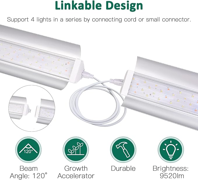 SZHLUX LED Grow Light 4ft 140W (2×70W) Full Spectrum 660nm 730 IR Included LED Plant Light for Indoor Plants, Super Bright Linkable Hanging Grow Light Sunlight Replacement Strip with Reflector