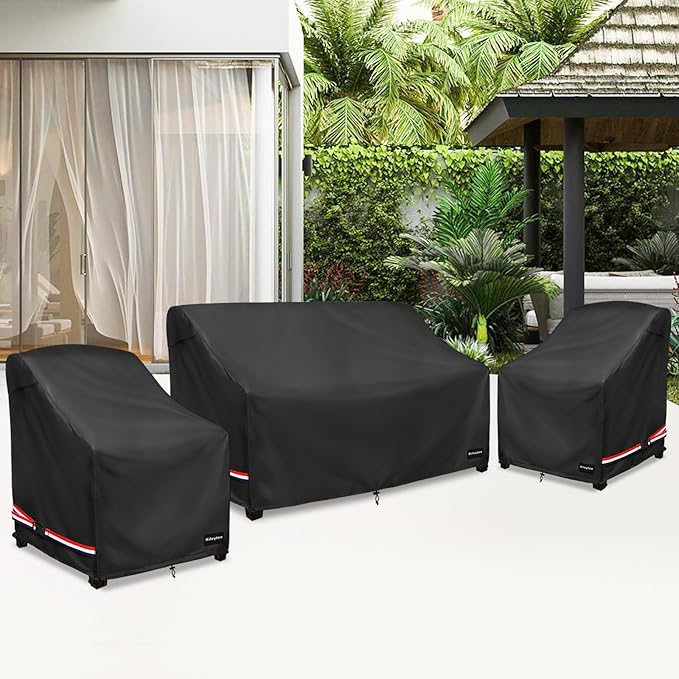 Patio Furniture Covers,3 Piece Heavy Duty Waterproof Outdoor Furniture Covers,Outdoor Furniture Covers for Patio Furniture,Includes 2 Patio chair covers 33in and 1 Patio loveseat cover 79in,Black
