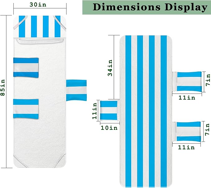 Lounge Chair Towel Cover, Beach Chair Cover (Pack of 2), Pool Lounge Chair Covers for Outdoor,Garden, Beach,Sun Lounger,Hotel Pool, 85" X 30"Large Size and No Sliding, Light Blue Stripe