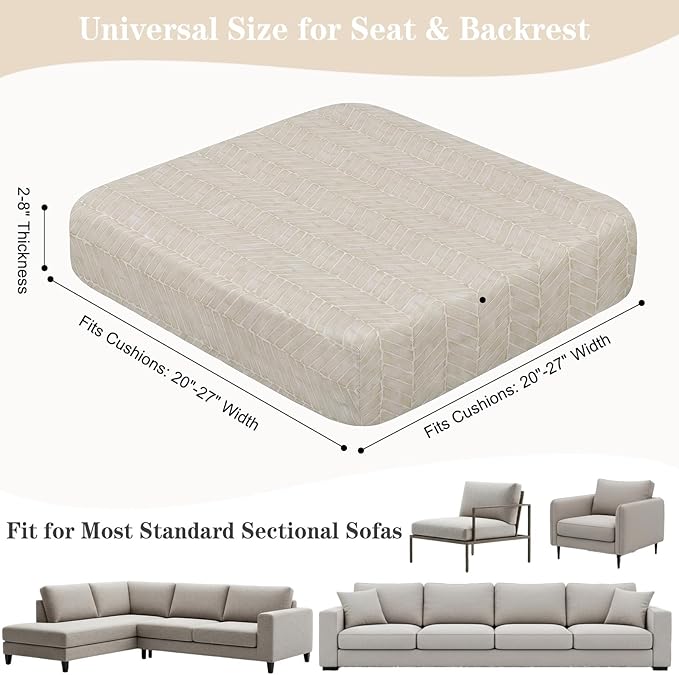 8 Pack Outdoor Cushion Covers Water Resistant High Stretch Fit Patio Cushion Covers 180g Couch Seat Slipcovers Machine Washable Pet & Kids Friendly Home Refresh 20-27 Inch, Beige