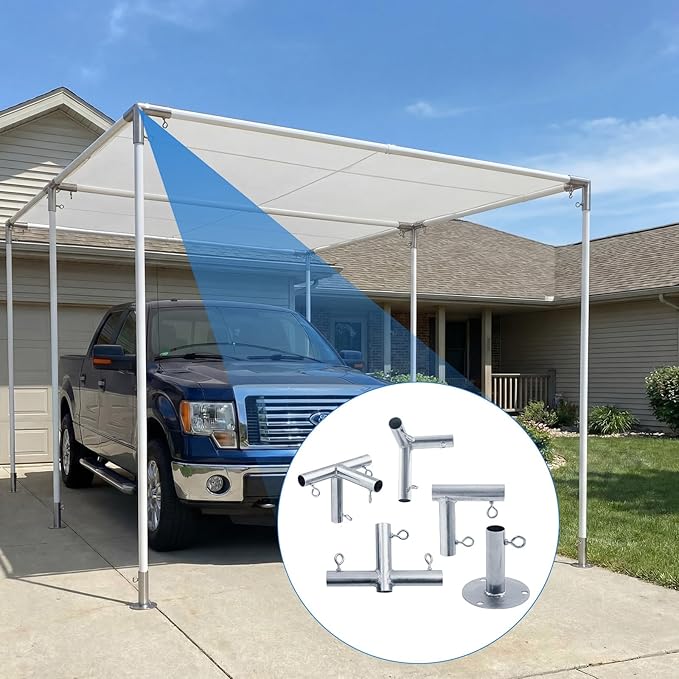 Frienda Flat-Top Canopy Fittings Connects 1" Pipes, 6-Leg Flat-Top Carport Frame Connectors Kit DIY Project for Low-Slope Roof Carport, Shed, Gazebo, Greenhouse, Shelter Deck, Pipes Not Included