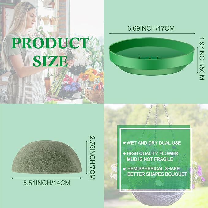 8 Sets Floral Foam Round, 5.5 x 2.7 Inch Floral Dry Round Flower Foam Half Ball with Bowl for Artificial Plant Arrangement and Wedding and Garden Decorations