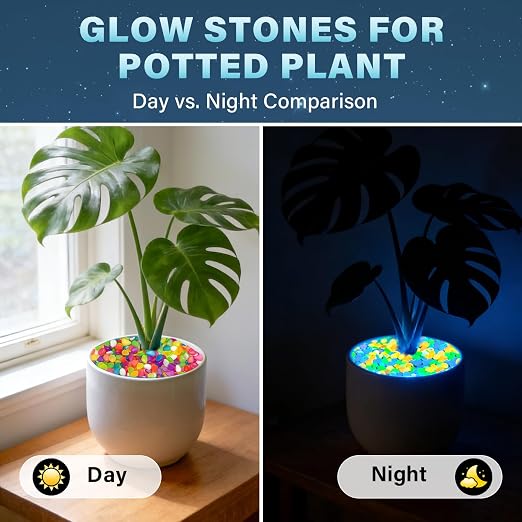 PoYang 1000pcs Glow in The Dark Rocks Outdoor - Multicolor Resin Glowing Pebbles for Landscaping, Garden, Fish Tank & Aquarium Indoor Decor, Powered by Sunlight or Lamplight (0.4"-0.7"/pc, 1.2lbs/bag)
