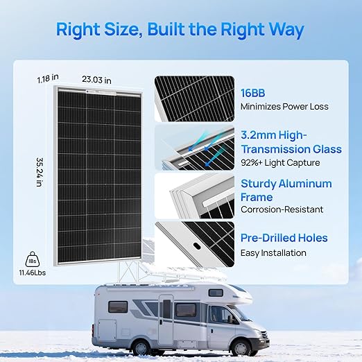 ECO-WORTHY 2pcs 100 Watt Solar Panels Monocrystalline Solar Panel for 12V/24V Battery RV Marine Boat and Other Off-Grid Applications, 2-Pack 100W