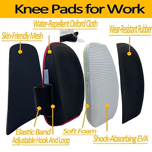 Work Knee Pads Made of Tear Resistant Oxford Cloth and Durable Rubber |Waterproof and Breathable Suitable for Mechanical Repairs and Yard Work|With Adjustable Straps Black/Red