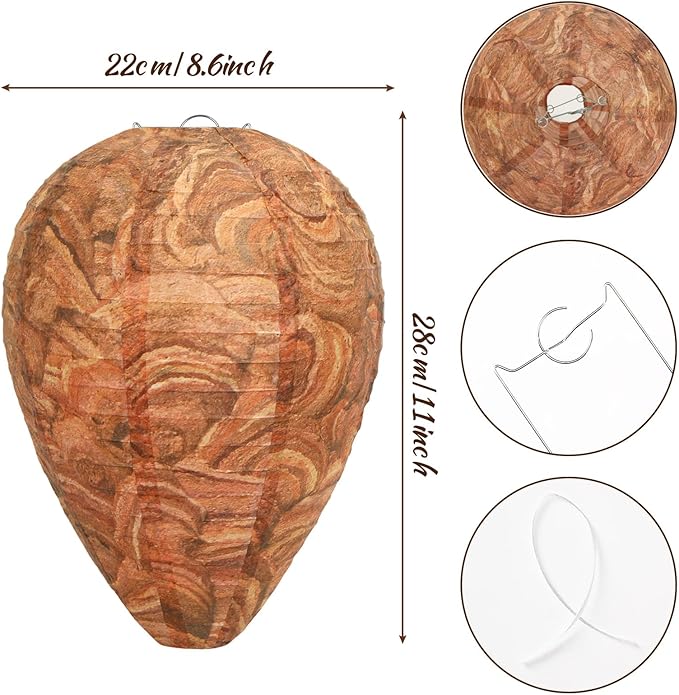 DECYOOL 4 Pack Paper Wasp Nest Decoy Hanging Wasp Nest Stay Away from Wasps Hornets Yellow Jackets(Reddish Brown)