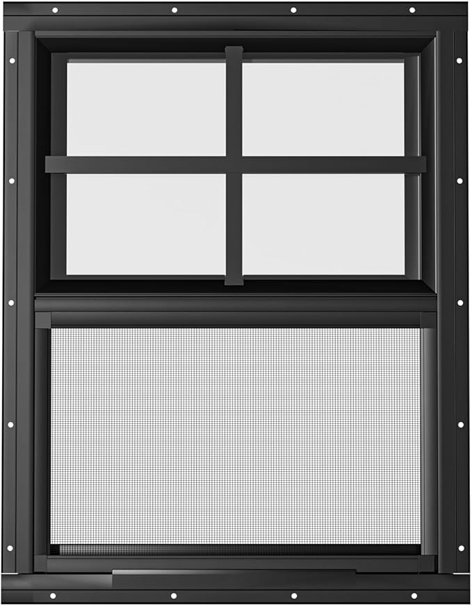 WRISIN 2 Pack Shed Windows 18" W x 23" H Flush Mount, Black Household Windows for Playhouses, Barns, Chicken Coop