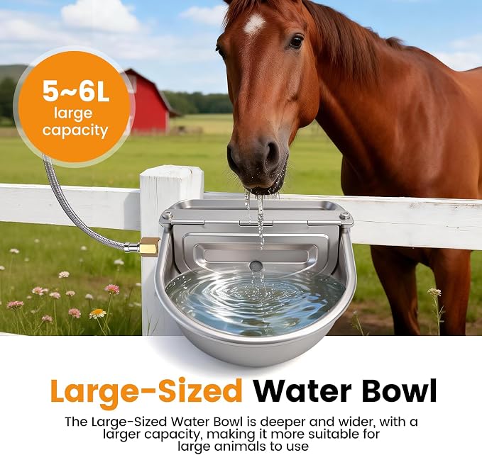 Large Automatic Dog Water Dispenser Outdoor, Auto Refill Water Bowl for Dogs Cats, Livestock Waterer 304 Stainless Steel Water Bowl for Pig Cow Goat Sheep Deer Chicken (Large)