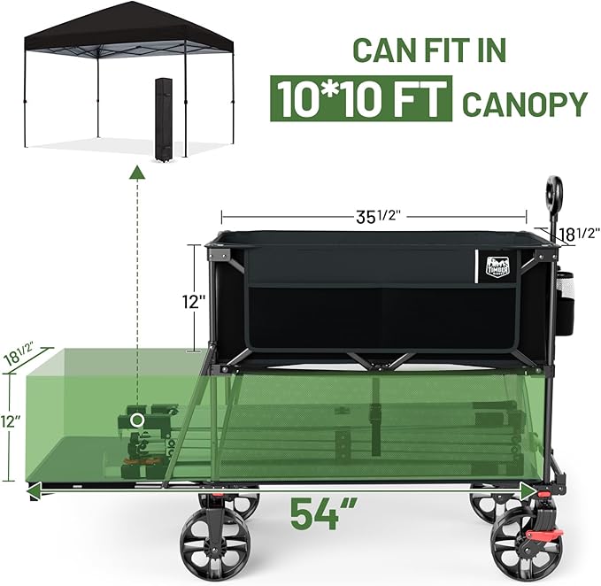 TIMBER RIDGE 400L Large Capacity Folding Double Decker Wagon with Brakes, 54" Extra Long Extender Wagon Cart, 450lbs Heavy Duty Collapsible Cart, All-Terrain Big Wheels for Camping, Sports, Shopping