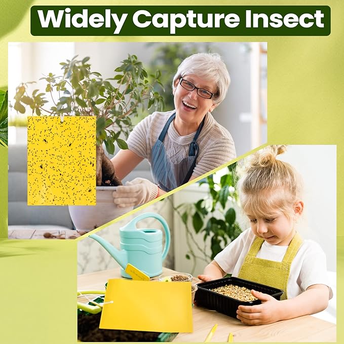 Qualirey 150 Pcs 6x8 Inch Yellow Sticky Traps for Gnats, Dual-Sided Sticky Gnat Traps for Indoor Outdoor Plants, Pest Control for Fungus Gnats, Fruit Flies, Whiteflies – Bulk Pack with Twist Ties