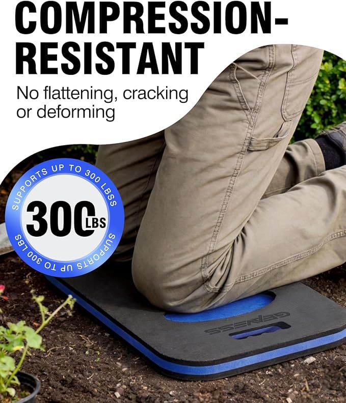 1.1" Extra Thick Garden Kneeling Pad, Comfortable Foam Knee Pad with Handle & Tool Tray, Durable Supportive Knee Cushion for Gardening, Garage Work, Workshop Repairing, 17.5"x12", Black & Blue
