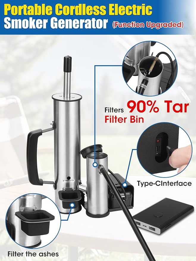 Upgrade Cold Smoker Generator, Smoke Tube for Pellet Smoker for Gas Grilling, Cordless Electric Cold/Hot Smoker Generator: Fit Over 90% of Gas and Pellet Grill, Suitable for all Seasons, Gifts for Men